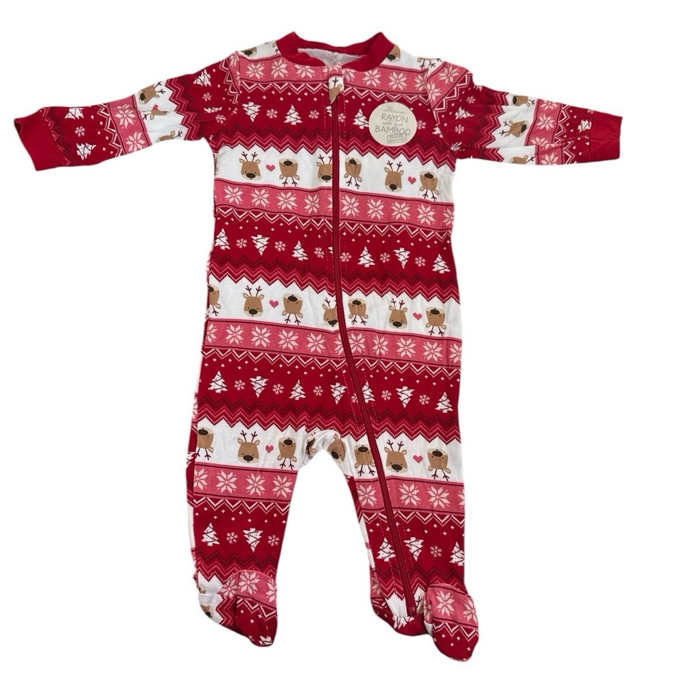 Bamboo Milkberry Holiday Christmas Red One Piece Footie Pajama 0-3Months